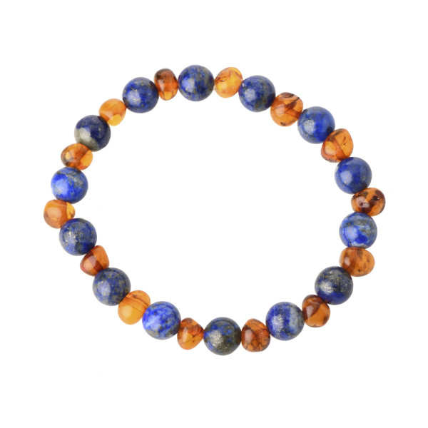 Cognac Baroque Polished Amber & Lapis Lazuli Bracelet for Adult