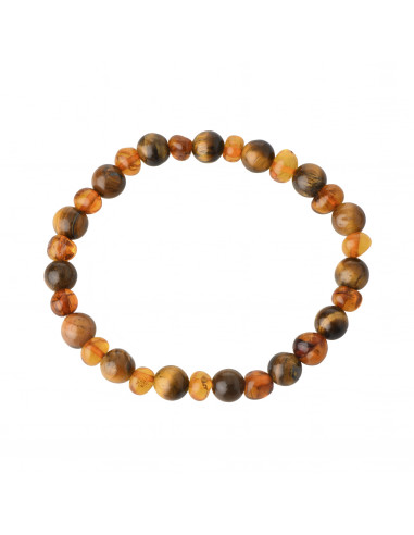 Baltic Amber & Tiger Eye Beads Bracelet for Adult