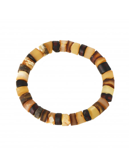 Multi Color Tablet Shape Raw Amber Bracelet for Adult on Elastic Band