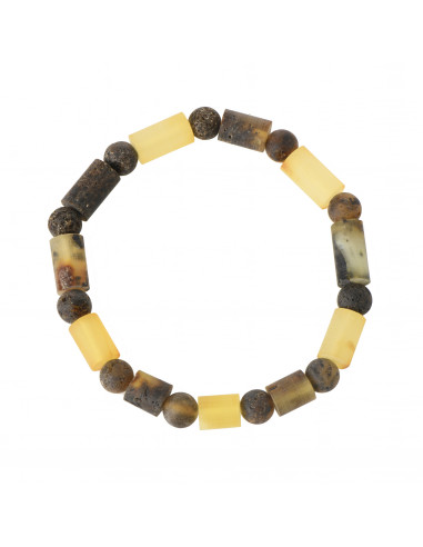 Green Yellow Tablet Raw Amber Adult Bracelet on Elastic Band