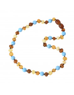 Raw Honey Cognac, Honey and Milky Baroque Amber & Turquoise Beads Teething Necklace for Child