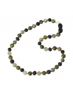 Cherry Baroque Amber, Green Lace Stone / Serpentine & Labradorite Teething Necklace