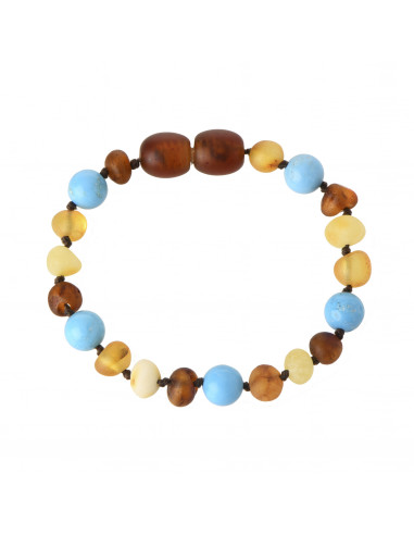 Raw Honey Cognac and Milky Baroque Amber & Turquoise Beads Bracelet for Child