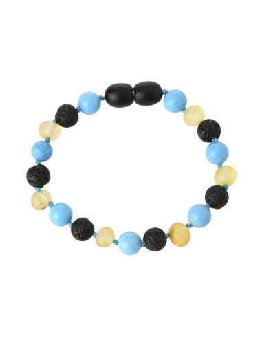 Raw Lemon Amber and Turquoise & Lava gemstone Beads Teething Bracelet for Child