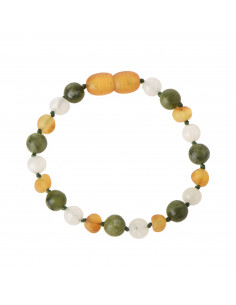 Raw Honey Baroque Amber, Green Lace Stone / Serpentine & Moonstone Teething Necklace