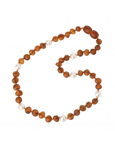 Baltic Raw Cognac Amber & Pearl Necklace for Child