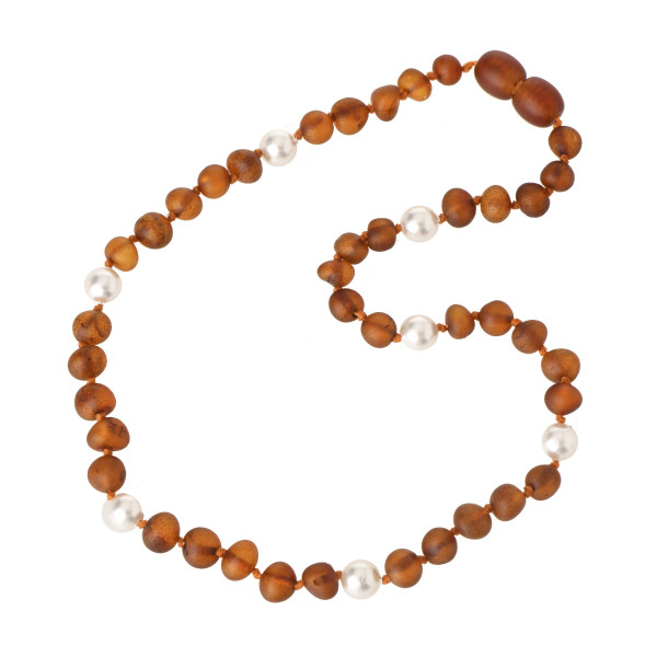 Baltic Raw Cognac Amber & Pearl Necklace for Child