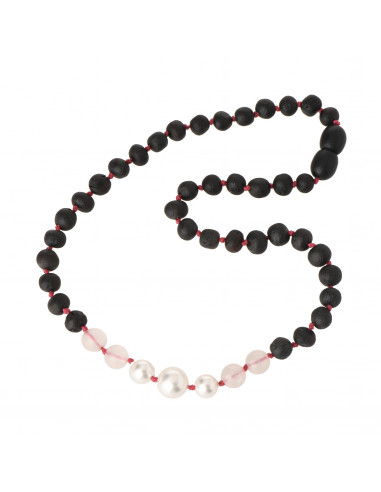 Raw Cherry Amber, Pearl & Rose Quartz Necklace for Child