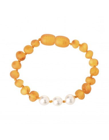 Honey Baroque Raw Amber & Pearl Beads Bracelet-Anklet for Child