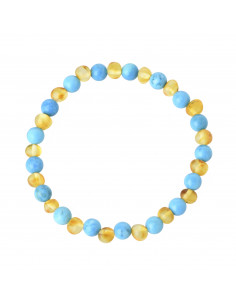Lemon Polished Baltic Amber & Tourquoise Beads Bracelet-Anklet for Child