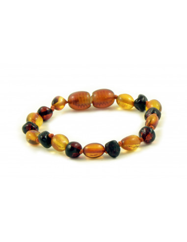 Cognac Olive &  Cherry Baroque Polished Baltic Amber Teething Bracelet