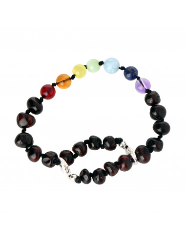 Cherry Baroque Polished Baltic Amber & Chakra Beads Anklet