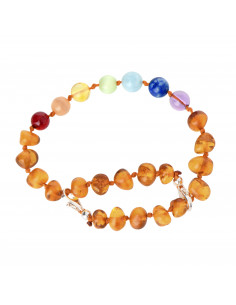 Cognac Baroque Polished Baltic Amber & Chakra Beads Anklet
