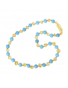 Raw Lemon Amber and Turquoise Beads Teething Necklace for Child