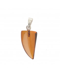 Cognac Animal Teeth Shape Baltic Amber Pendant with 925 Sterling Silver