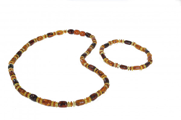 Set made from Baltic Amber Cylinder and Tablet Shape Beads