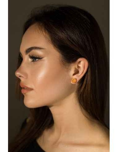 Honey Polished Amber Rose Stud Earrings with Sterling Silver 925