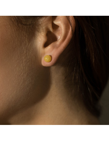 Milky Amber Stud Round Earrings