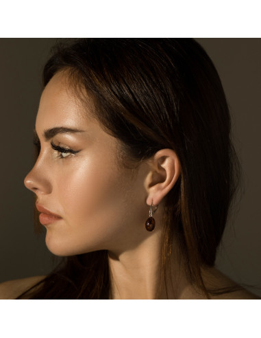 Cognac Polished Amber Drop Earrings