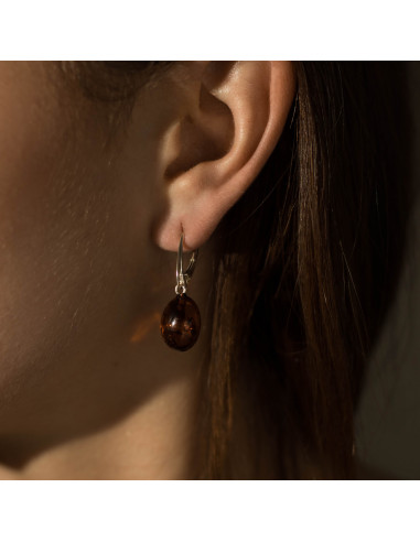 Cognac Polished Amber Drop Earrings