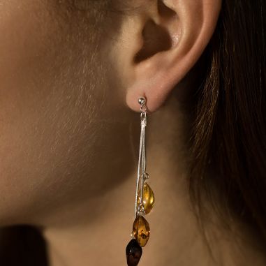 Multi Color Amber Earrings with 925