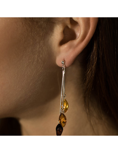 Multi Color Amber Earrings with 925