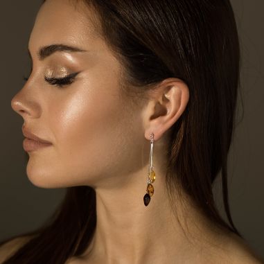 Multi Color Amber Earrings with 925