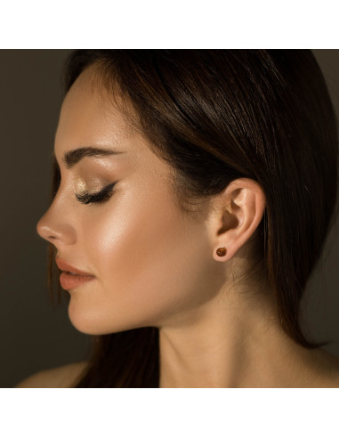 Cognac Polished Amber Stud Earrings with 925 Sterling Silver