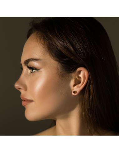 Cognac Polished Amber Stud Earrings with 925 Sterling Silver