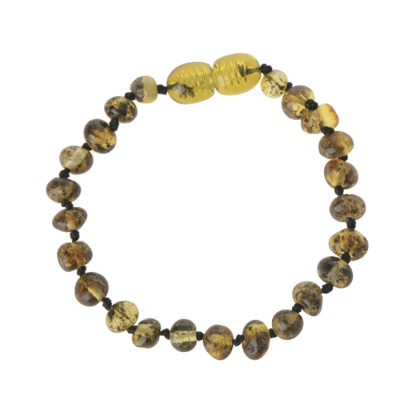 Green Polished Baroque Baltic Amber Teething Bracelet-Anklet for Baby