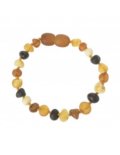 Multi Color Raw Baroque Baltic Amber Teething Bracelet-Anklet for Baby