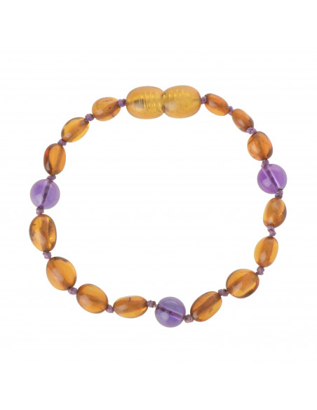 Cognac Olive Polished Amber & Amethyst Beads  Bracelet-Anklet for Child