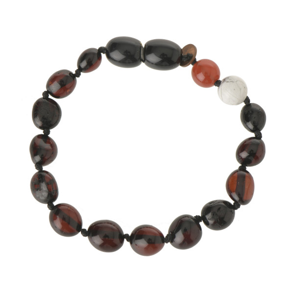 Cherry Olive Polished Amber & Howlite & Red Agate Beads Bracelet-Anklet for Child