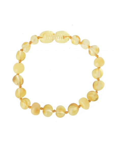3 Lemon & Milky Polished Baroque Baltic Amber Teething Bracelet-Anklet for Baby
