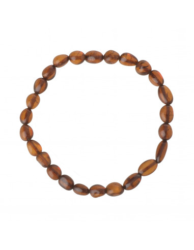 Cognac Olive Polished Baltic Amber Beads Bracelet for Adult
