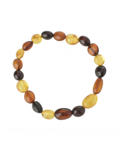 Multi Color Olive Polished Amber Beads Bracelet for Adult