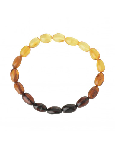 Rainbow Olive Polished Baltic Amber Beads Bracelet for Adult