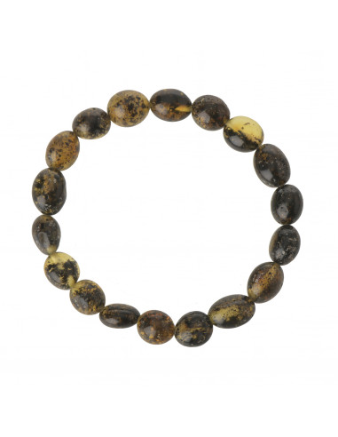 Green Olive Polished Baltic Amber Beads Bracelet for Adult