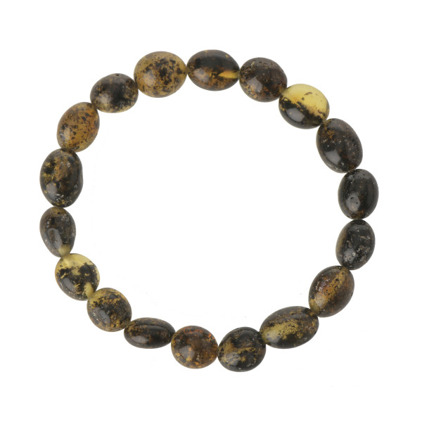 Green Olive Polished Baltic Amber Beads Bracelet for Adult