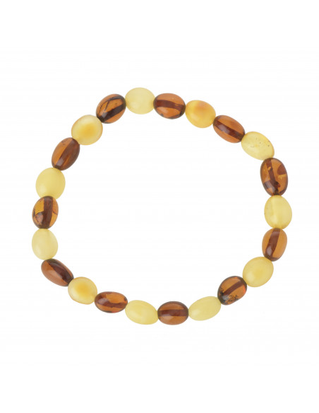 Milky & Cognac Olive Polished Baltic Amber Beads Bracelet for Adult