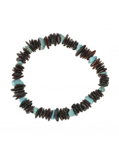 Cherry Polished Baltic Amber & Turquoise Chip Bracelet for Adult