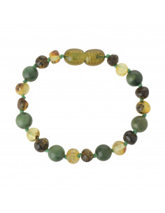 Green Baroque Polished  & Raw Baltic Amber & African Jade Beads Teething Bracelet-Anklet