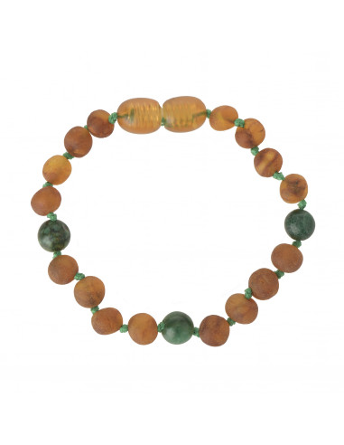 Cognac Baroque Raw Baltic Amber & African Jade Beads Teething Bracelet-Anklet