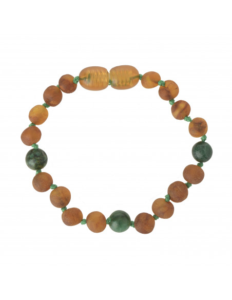 Cognac Baroque Raw Baltic Amber & African Jade Beads Teething Bracelet-Anklet