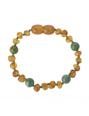 Cognac Baroque Polished Baltic Amber & African Jade Beads Teething Bracelet-Anklet
