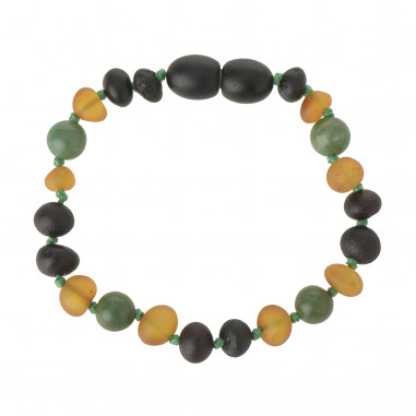 Honey & Cherry  Baroque Raw Baltic Amber & African Jade Beads Teething Bracelet-Anklet