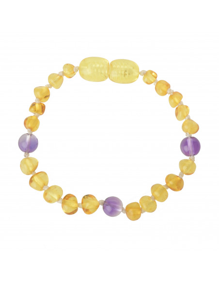 Lemon Baroque Polished Baltic Amber & Amethyst Beads Teething Bracelet-Anklet