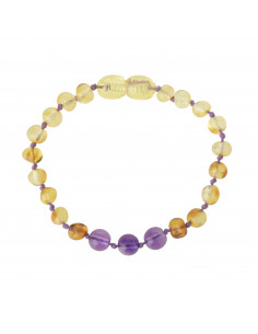 Honey Baroque Polished Baltic Amber & Amethyst Beads Teething Bracelet-Anklet