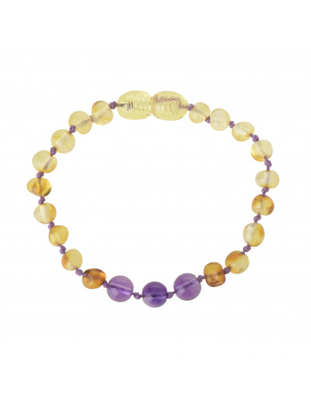 Honey Baroque Polished Baltic Amber & Amethyst Beads Teething Bracelet-Anklet