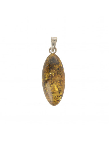 Green Polished Baltic Amber Pendant with 925 Sterling Silver